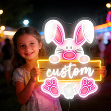 Custom bunny neon sign with personalized name and color options LED wall light for nursery kids room and Easter decor