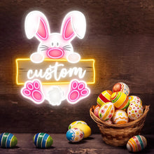 Custom bunny neon sign with personalized name and color options LED wall light for nursery kids room and Easter decor