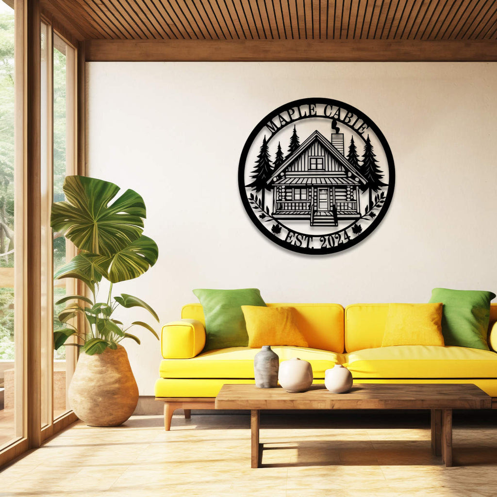 Custom Log Cabin Metal Sign Personalized Outdoor Decor for Any Space