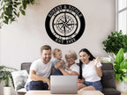 Personalized compass metal sign with custom names, coordinates, and established date, laser-cut from premium steel and powder-coated for durable indoor or outdoor décor.