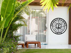 Custom compass metal sign with personalized coordinates and family name, laser-cut steel nautical wall décor with anchor design.