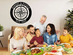 Personalized compass metal sign with custom names, coordinates, and established date, laser-cut from premium steel and powder-coated for durable indoor or outdoor décor.