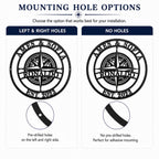 Comparison of no holes and side holes mounting options for personalized compass metal sign