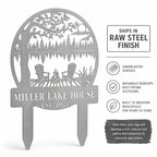 Personalized corten steel sign in raw sandblasted steel finish before weathering.