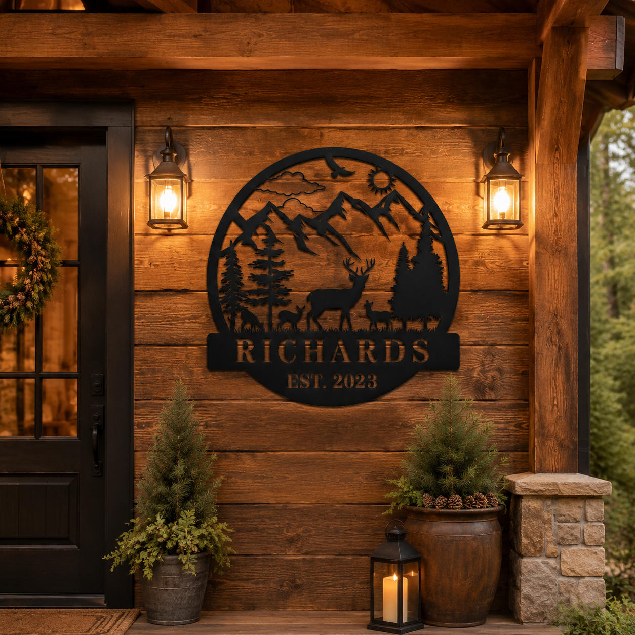Custom Deer Family Mountain Metal Sign Secondary image