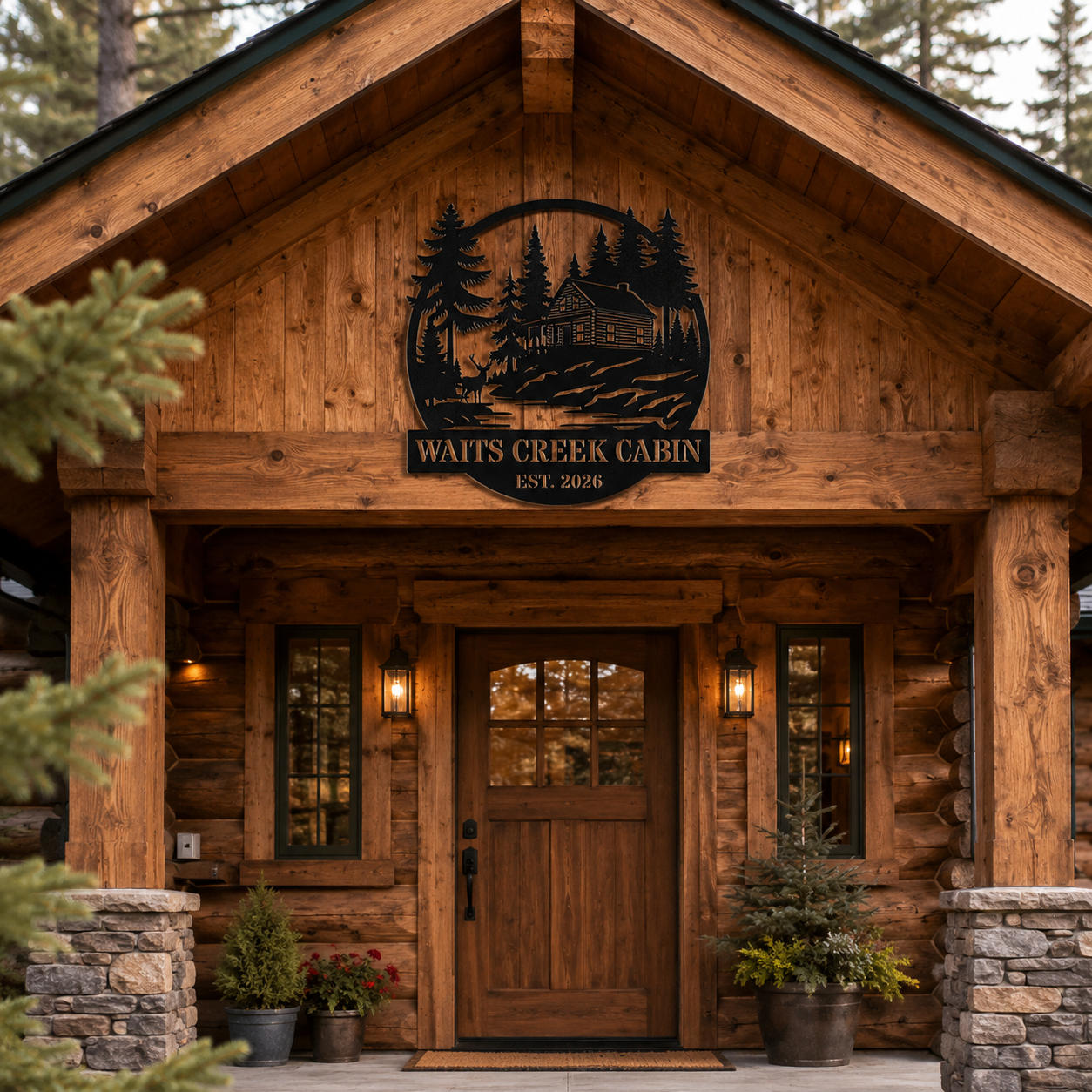 Custom Deer Mountain Cabin Metal Sign Secondary image