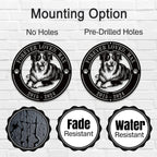 Custom dog metal sign with “Cuddles, Chaos & Chew Toys” and “Life Is Good” engraved, featuring a happy dog design, laser-cut from powder-coated steel for wall decor.