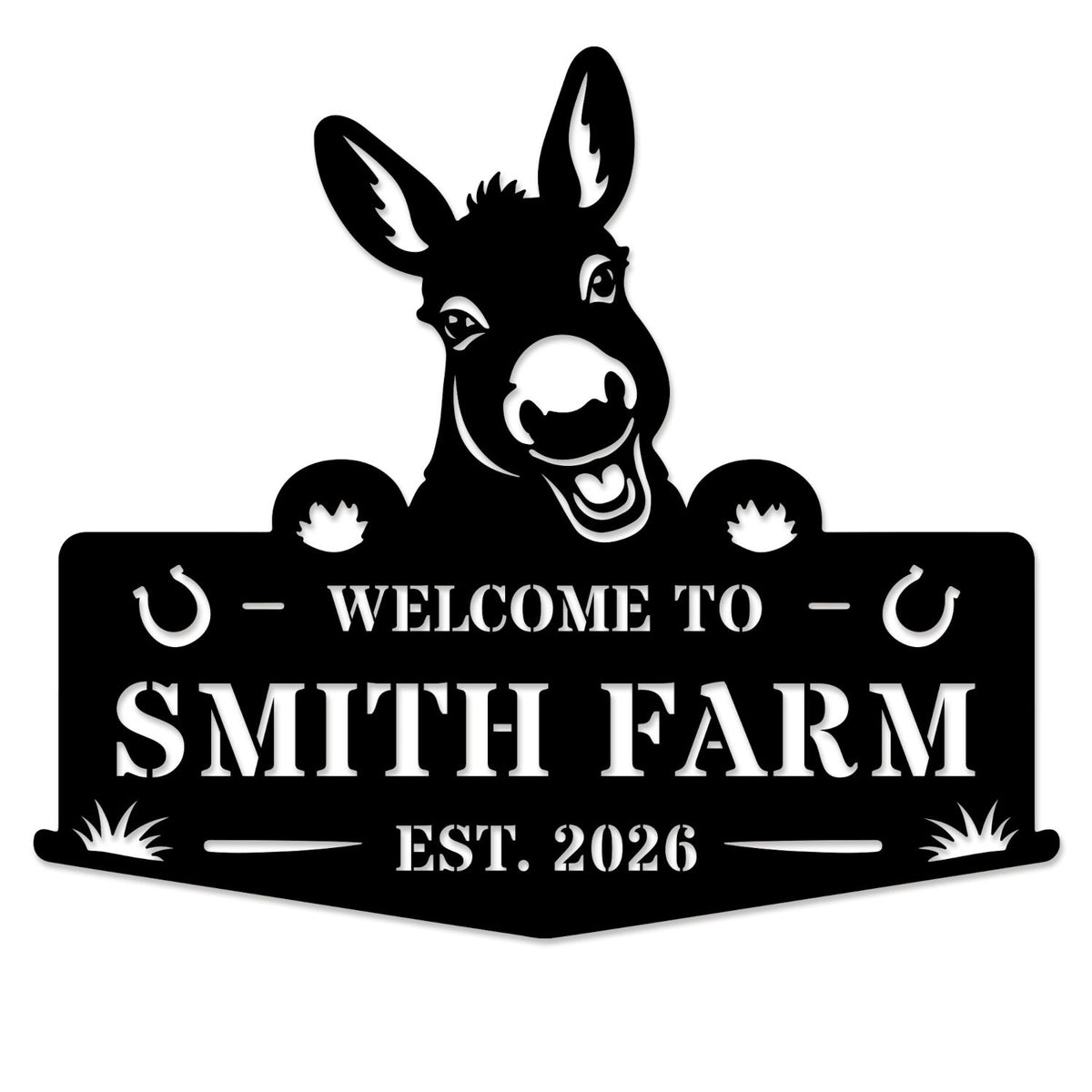 custom donkey farm metal sign with personalized name and est date rustic ranch outdoor steel decor Main image