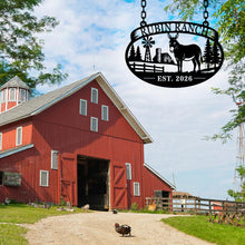Custom donkey ranch metal sign with personalized farm name and established year, featuring barn, windmill, and trees, laser-cut steel outdoor décor