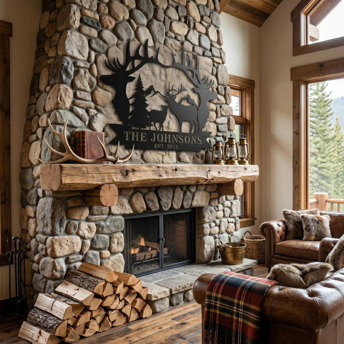 Custom Elk Family Mountain Metal Sign