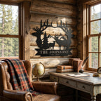 Custom Elk Family Mountain Metal Sign
