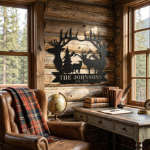 Custom Elk Family Mountain Metal Sign