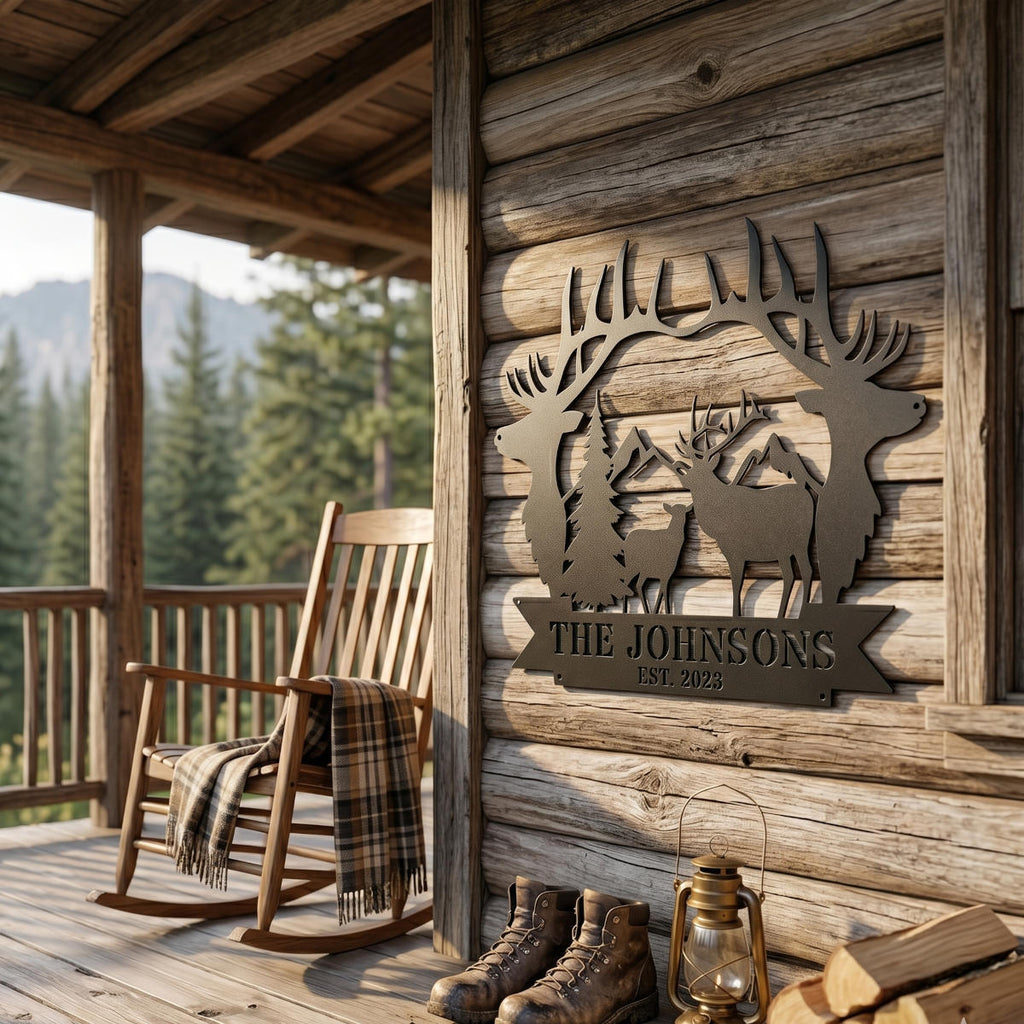 Custom Elk Family Mountain Metal Sign