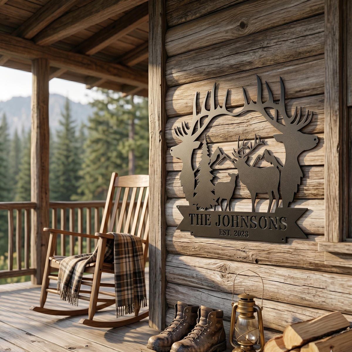 Custom Elk Family Mountain Metal Sign