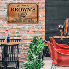 Custom engraved pine wood bar sign with personalized text and graphics, CNC carved, perfect for home bar decor or gift.