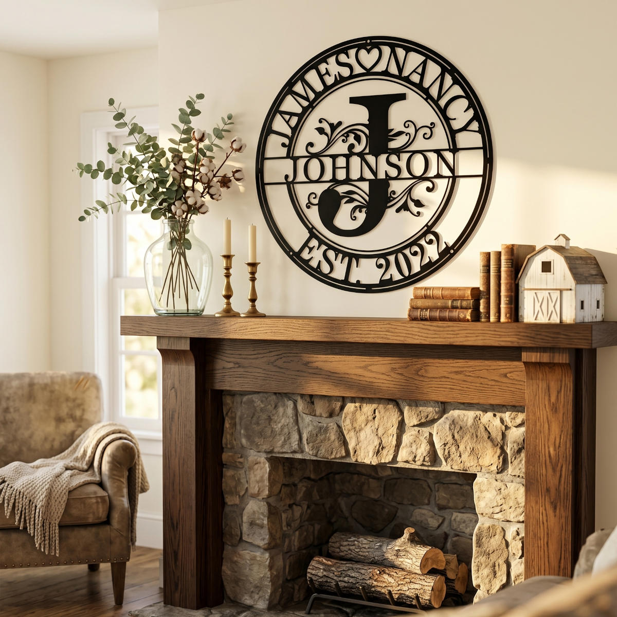 Custom Family Name Metal Monogram Sign
