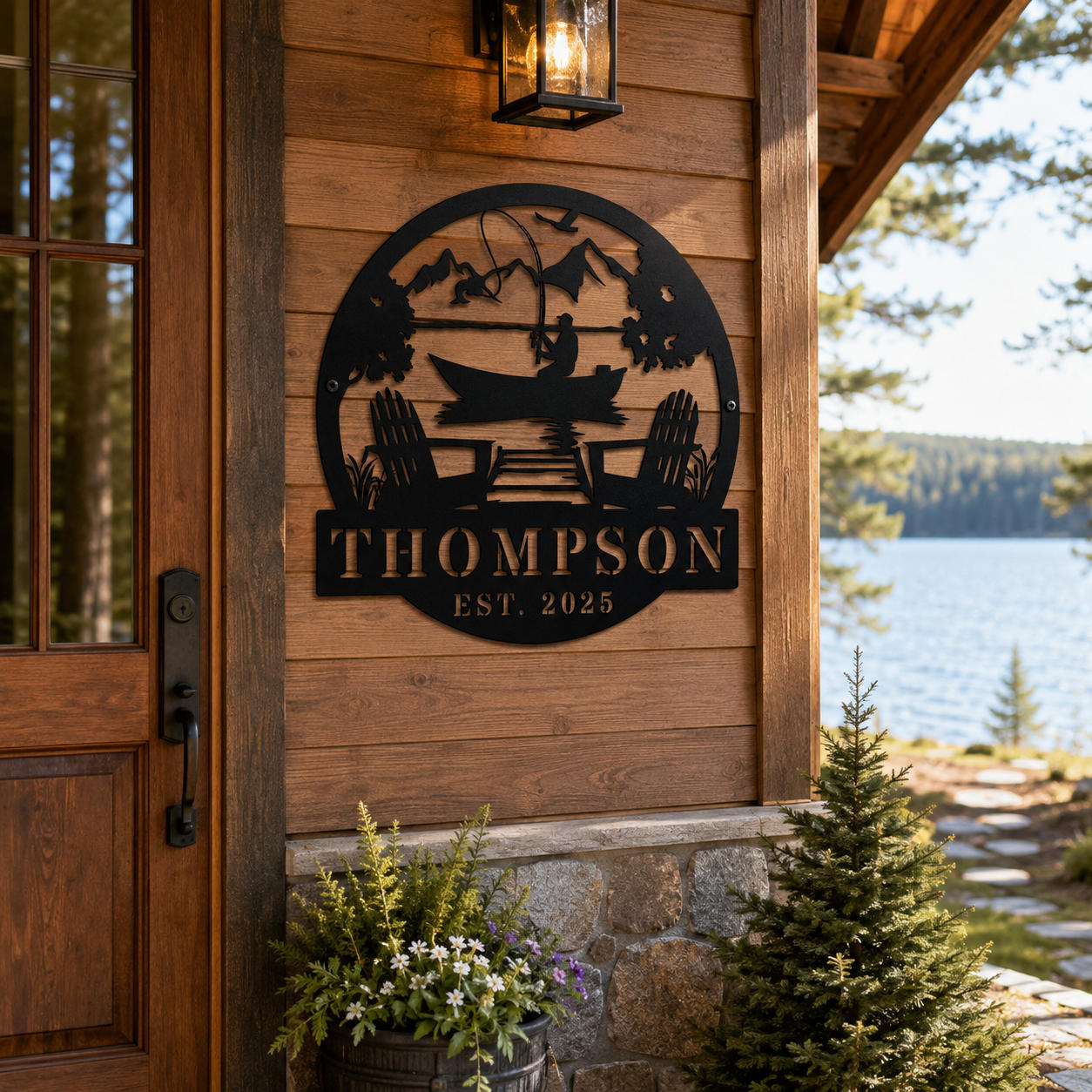 Custom Fishing Lake Cabin Metal Sign Secondary image