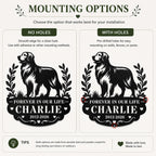 Comparison chart showing different mounting hole options for a personalized pet memorial metal sign.