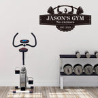 Custom metal gym sign with barbell lifter design and personalized name, laser cut steel wall decor for home gym or garage