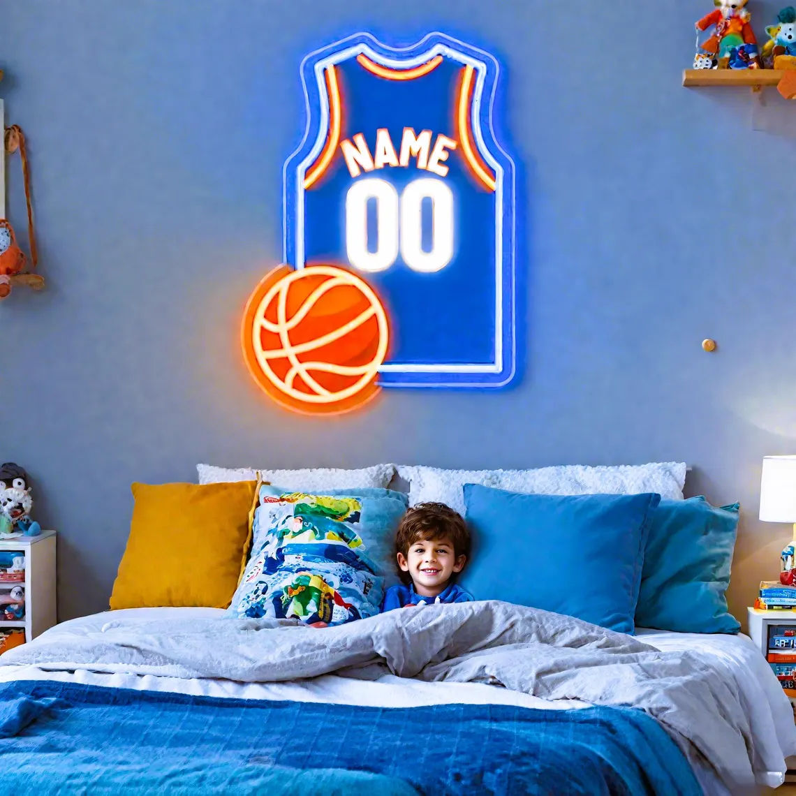 Custom basketball jersey neon sign with personalized name and number in bright LED lights. Main image