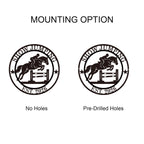 Custom jumping horse metal sign with show jumping silhouette and personalized text, circular equestrian wall art for barns and stables
