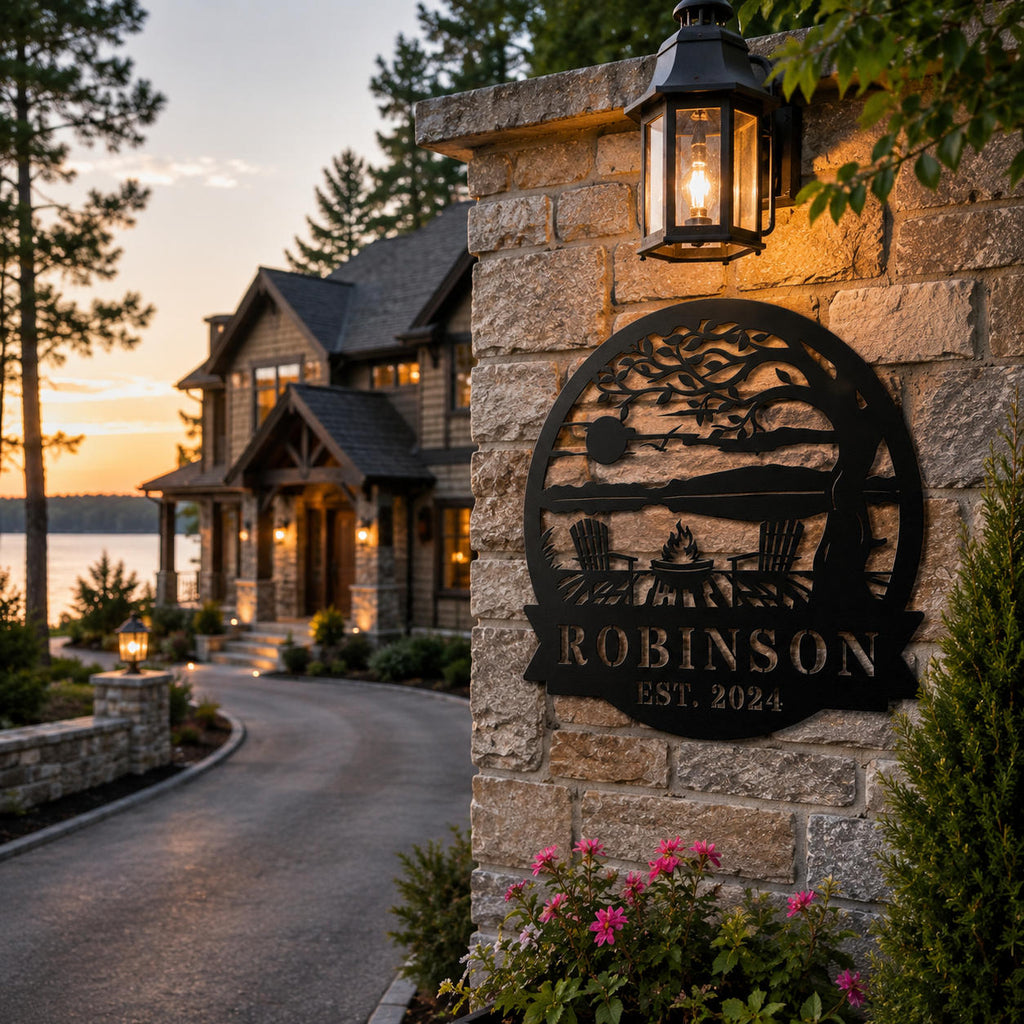 Custom Lake House Metal Sign | Personalized Cabin Sunset Decor Plaque ...