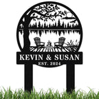 personalized lake firepit metal yard sign with adirondack chairs custom names est year cabin outdoor garden stake decor