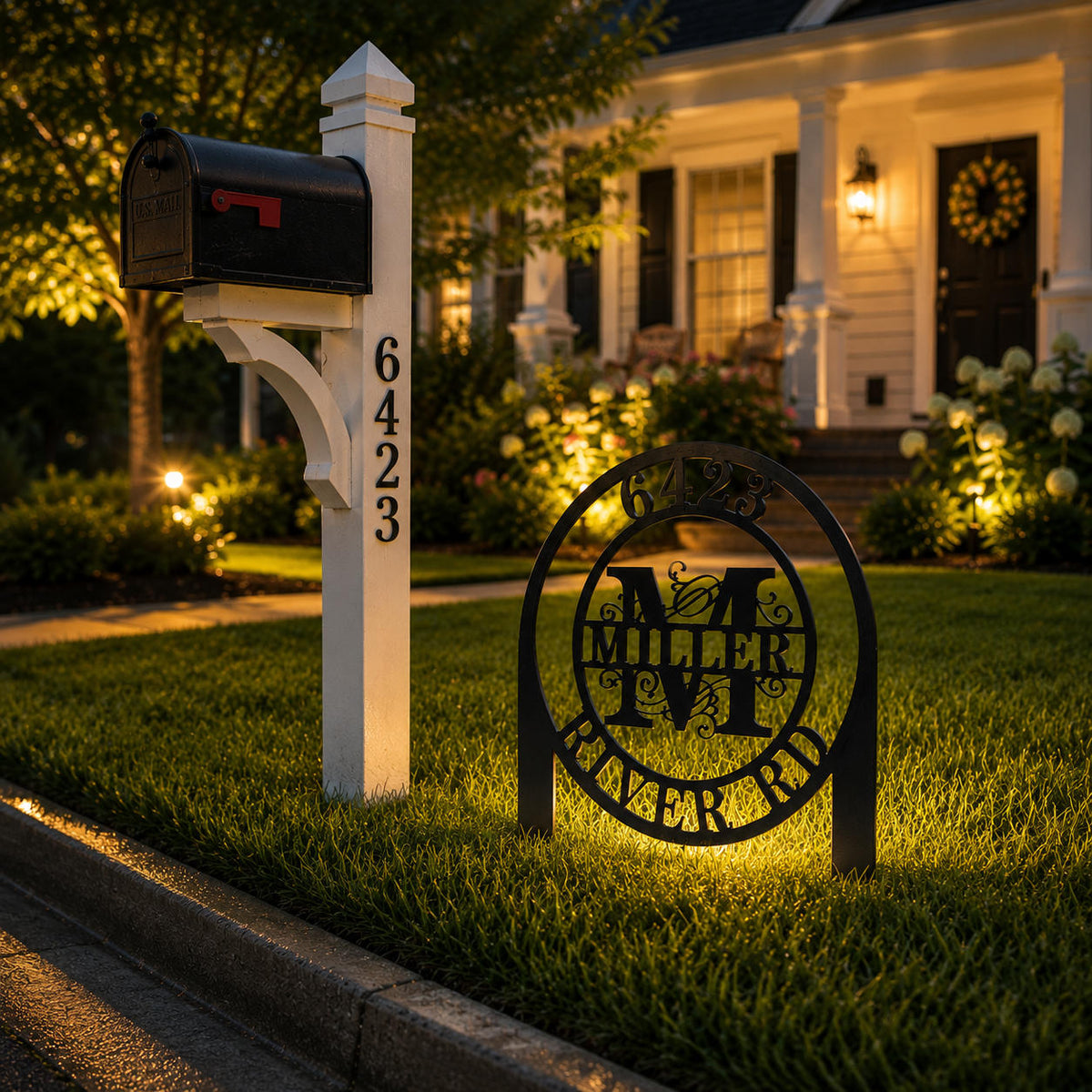 Custom Address Yard Sign Outdoor Metal House Number Plaque with Monogram