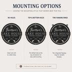 Comparison chart of metal sign mounting hole options including no holes, top and bottom holes, side holes, and four-corner holes.