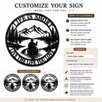 Customization guide showing personalized text options and ordering instructions for a custom round metal wall sign.