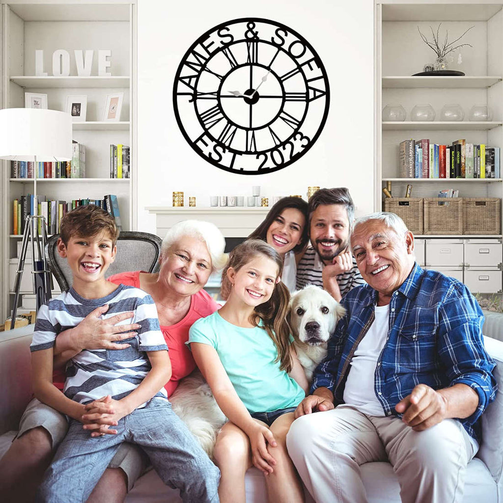 Personalized Established Roman Numeral Metal Clock