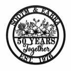 Personalized 50 years together metal sign with floral design, custom couple names and established year, 50th wedding anniversary gift