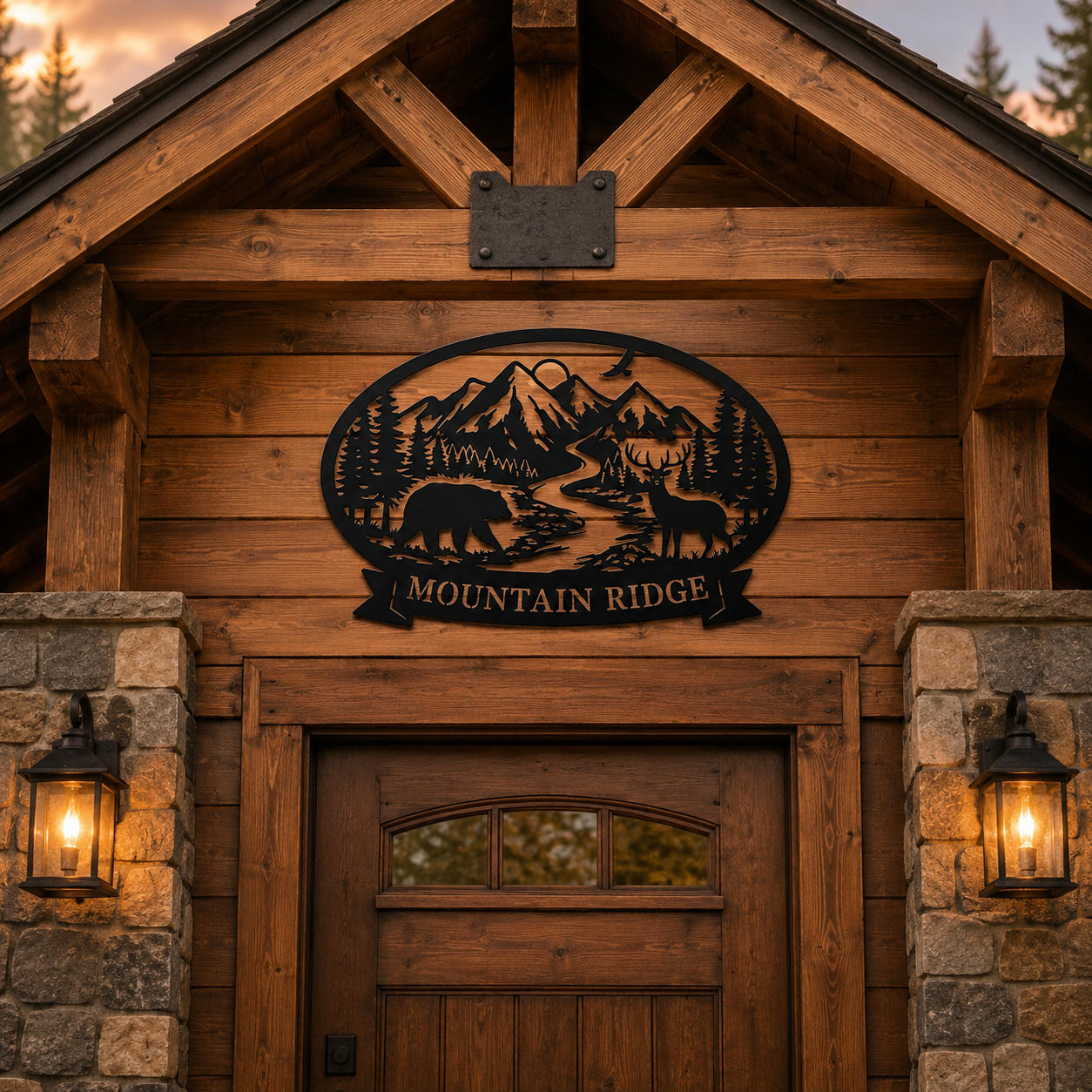 Custom Metal Wildlife Mountain River Sign Secondary image