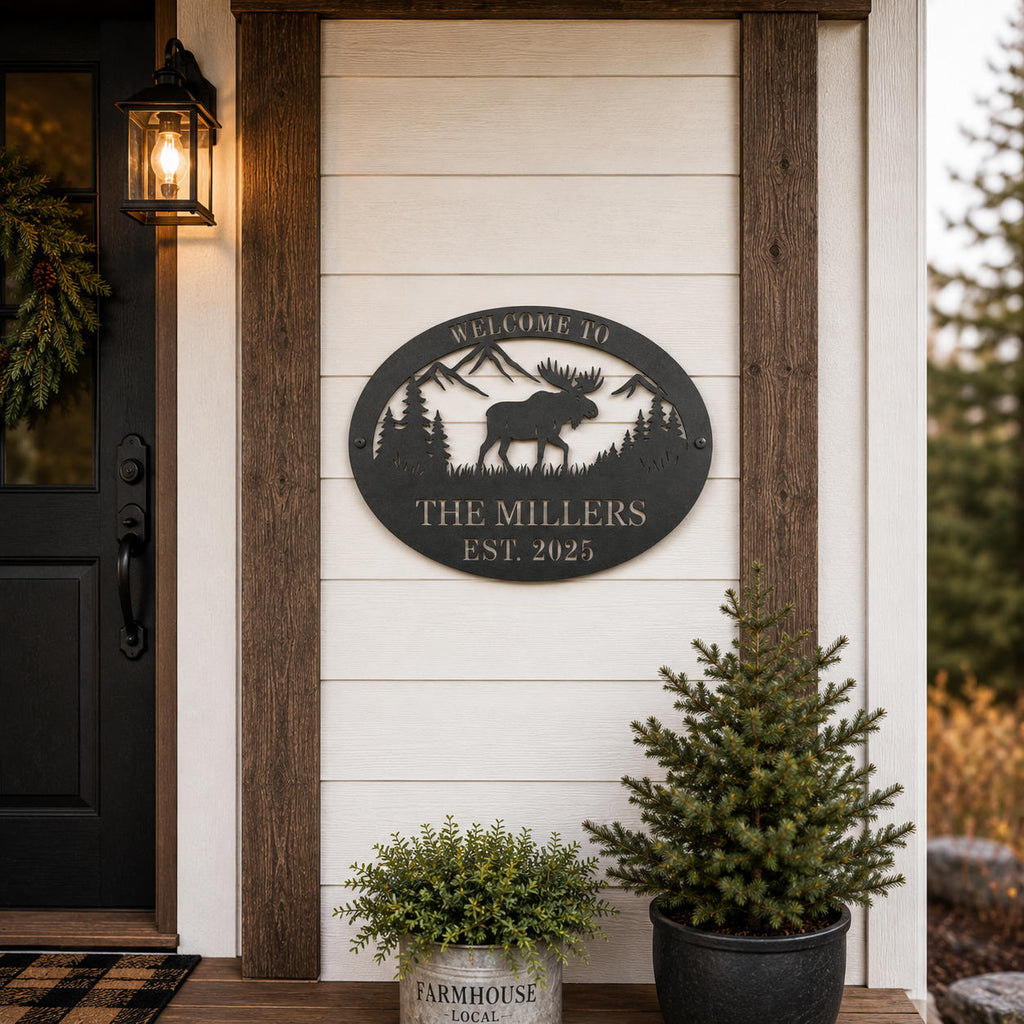 Custom Moose Metal Sign | Personalized Family Cabin Welcome Decor ...