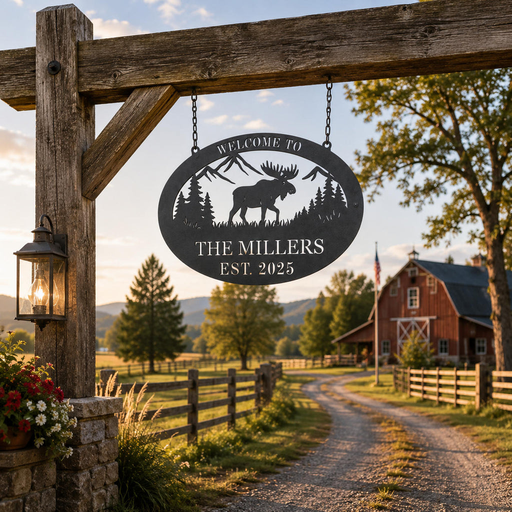Custom Moose Metal Sign | Personalized Family Cabin Welcome Decor ...
