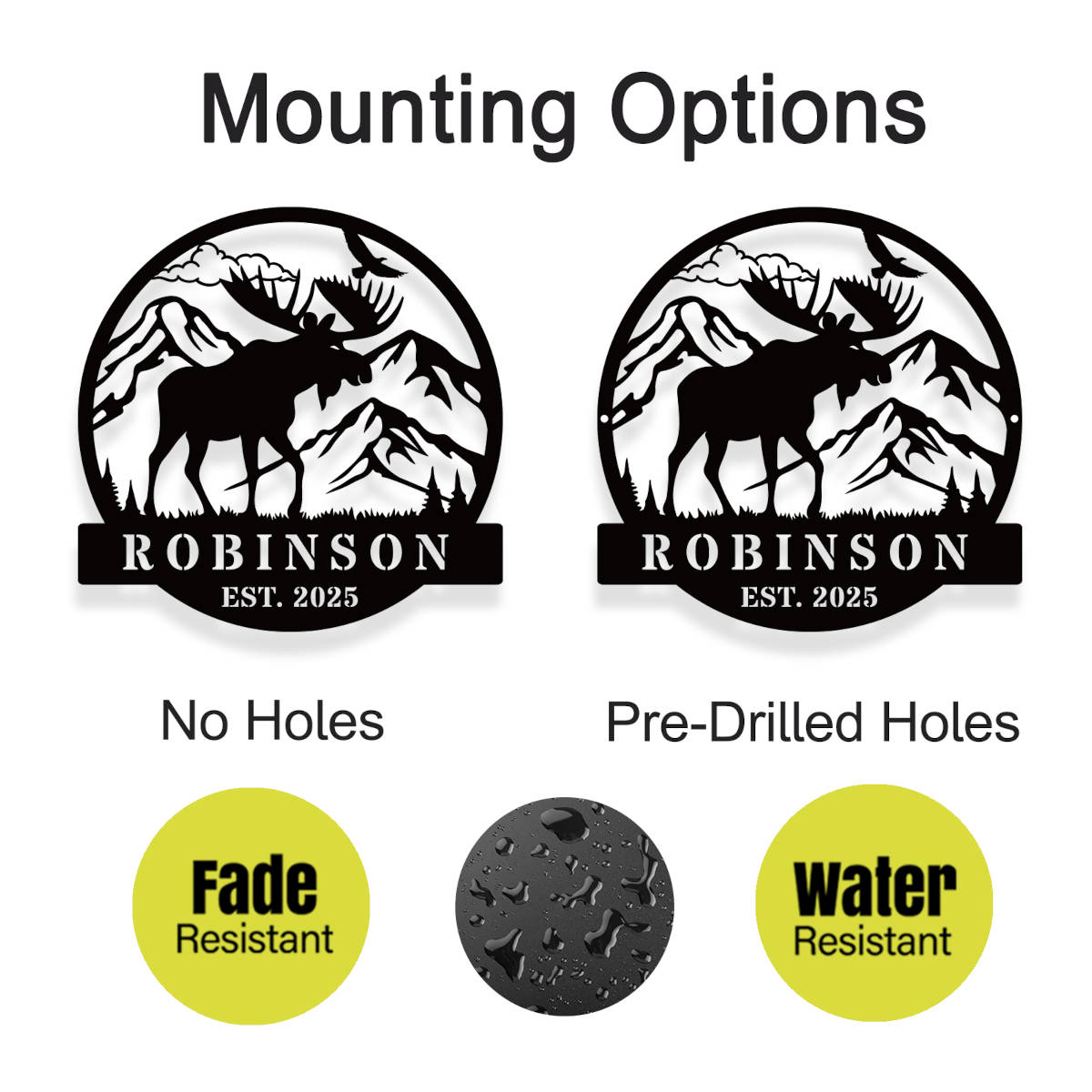 Comparison of metal sign mounting hole options for different hanging styles