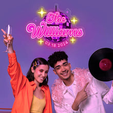 Custom pink neon name sign with personalized name and date, perfect for wedding or anniversary decoration