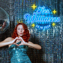 Custom ice blue neon name sign with personalized name and date, perfect for wedding or anniversary decoration