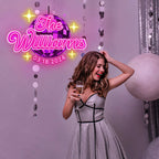 Custom pink neon name sign with personalized name and date, perfect for wedding or anniversary decoration