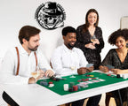 Custom poker room metal sign featuring skull with fedora, cigar, and playing cards — personalized laser-cut steel wall art for poker rooms, man caves, or bars.