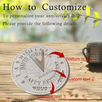 Personalized silver metal sundial with custom text "DAVID JOHNSON HAPPY RETIREMENT 2002-2024" and a central gnomon, designed for outdoor garden decoration.