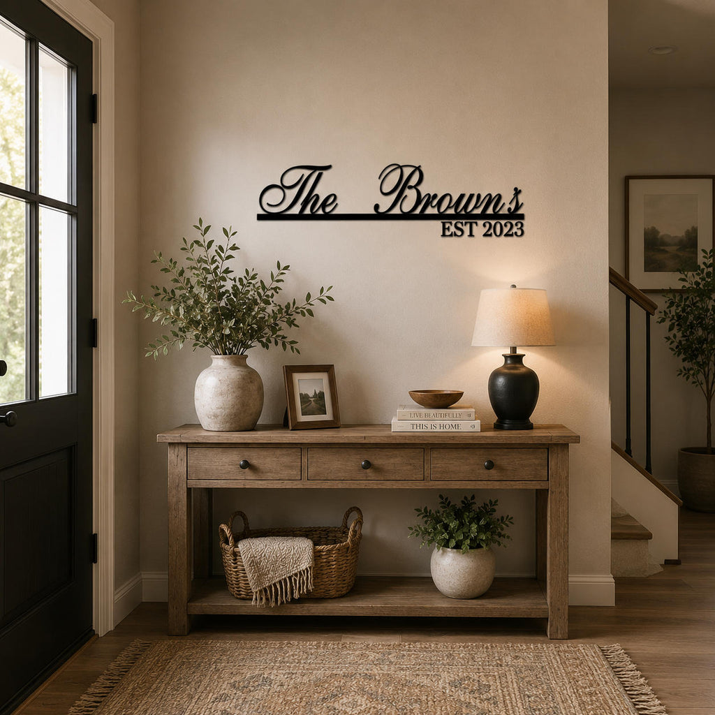 Personalized Family Name Metal Sign Entryway Wall Decor Custom Last Name Established Sign