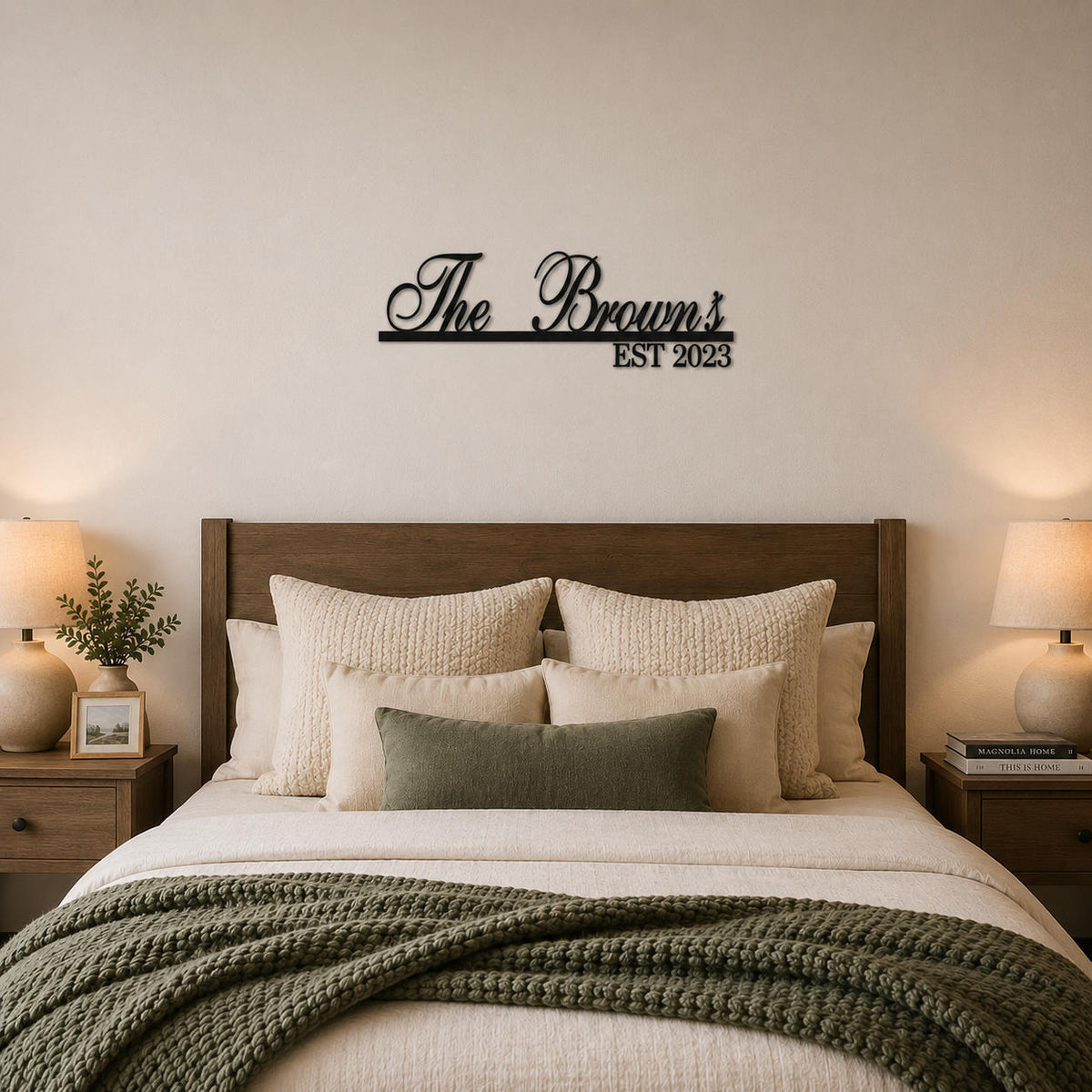 Personalized Family Name Metal Sign Above Bed Custom Last Name Wall Art Bedroom Decor Gift