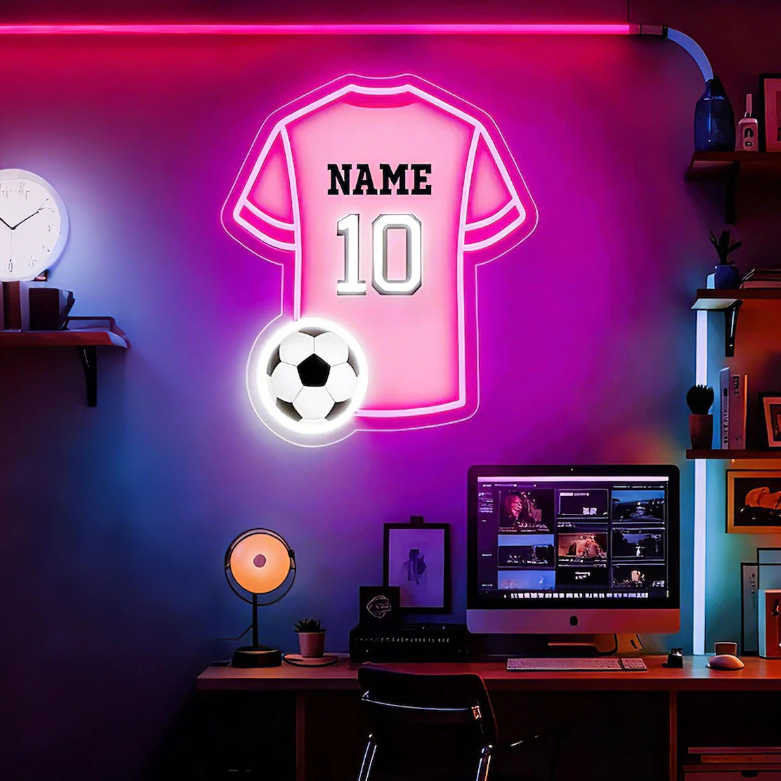 Custom soccer jersey LED neon sign with personalized name and number, multiple styles and sizes available Main image
