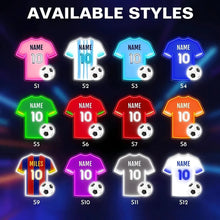 Custom soccer jersey LED neon sign with personalized name and number, multiple styles and sizes available