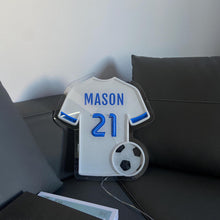 Custom soccer jersey LED neon sign with personalized name and number, multiple styles and sizes available