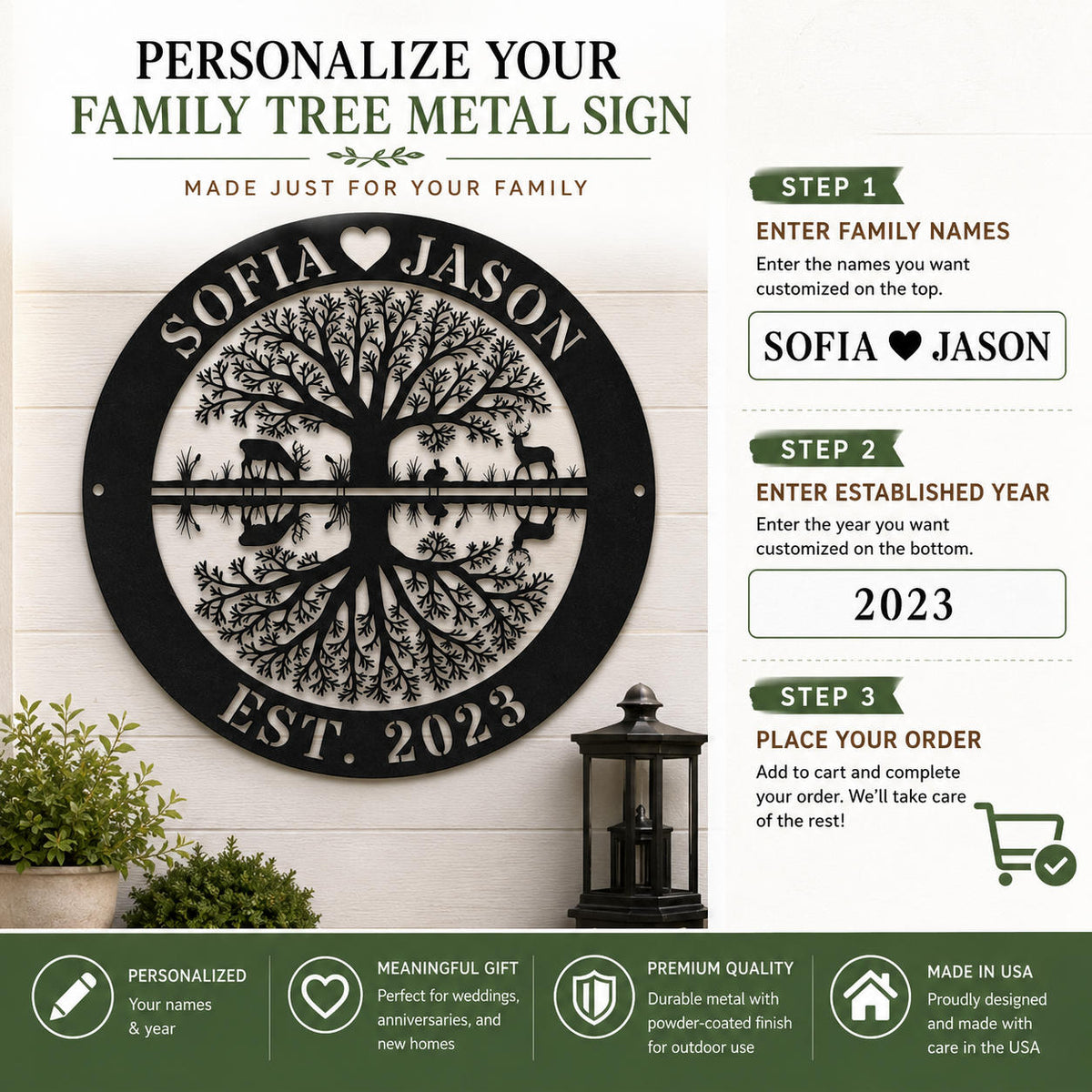 How to personalize a custom family tree metal sign with names and established year