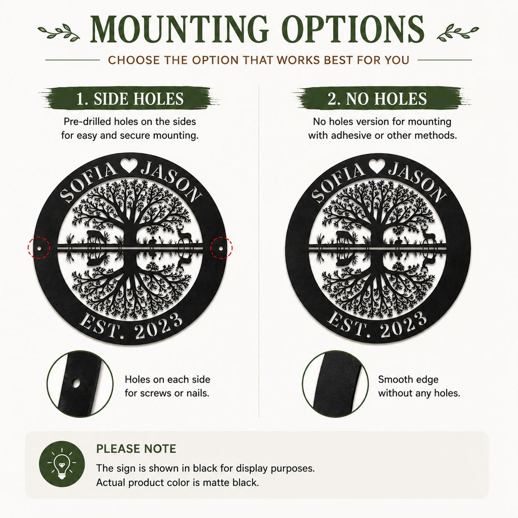 Metal sign mounting hole options including side holes and no holes version
