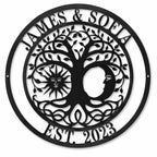 Personalized Tree of Life Metal Sign with Custom Family Names and Established Year, Round Metal Wall Decor