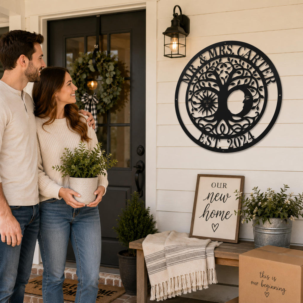 Personalized Tree of Life Metal Sign for Newlywed Couple, Wedding Gift and Housewarming Decor